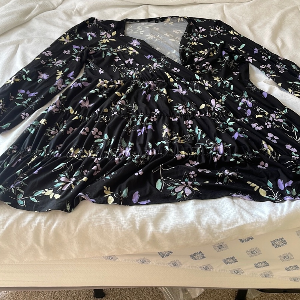 Simply Be tiered wrap front skater dress in
floral print